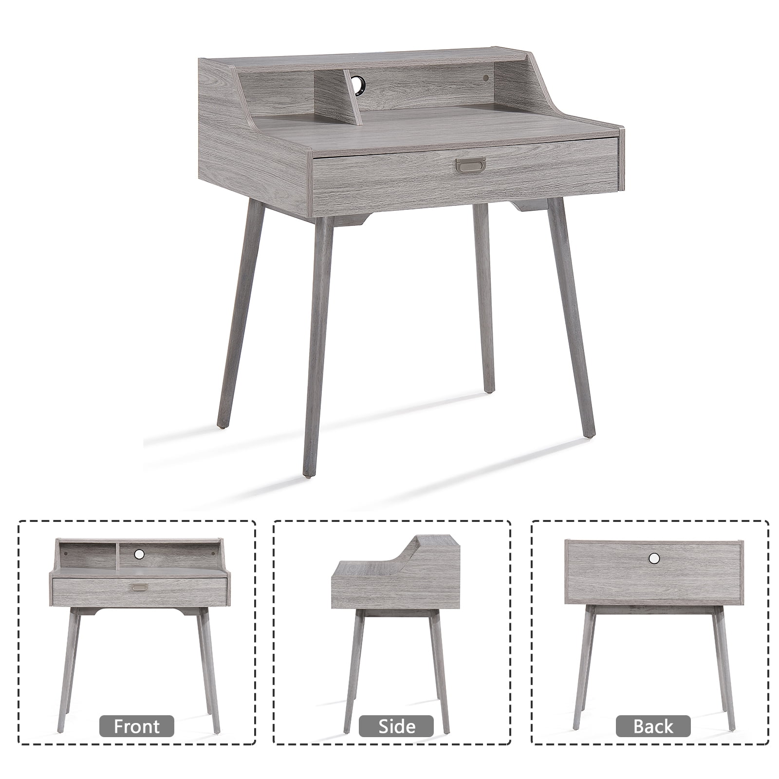 Kadyn Fiberboard Study Desk, Mid Century Studying Writing Table for Home Office, Modern Finished Fiberboard Studying Writing Table with Drawer, Plaid Grey Oak Kadyn Fiberboard Study Desk, Mid Century Studying Writing Table for Home Office, Modern Finished Fiberboard Studying Writing Table with Drawer, Plaid Grey Oak