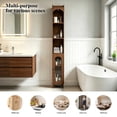 thumbnail image 4 of Tall Narrow Bathroom Storage Cabinet, 68.9" Freestanding Slim Bathroom Linen Cabinet with Open Shelves & Door, Walnut, 4 of 9