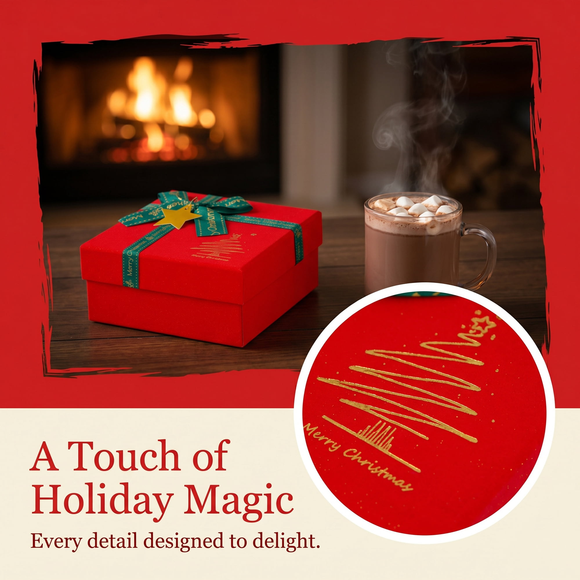 Unique Bargains Classic and Cozy Christmas Pattern Gift Box Red 5.9"x5.9"x2.8"