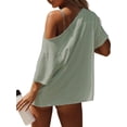 thumbnail image 6 of Czanzd Women's Oversized Off-Shoulder T-Shirt Loose Fit Casual Short Sleeve Top,Green,S, 6 of 6