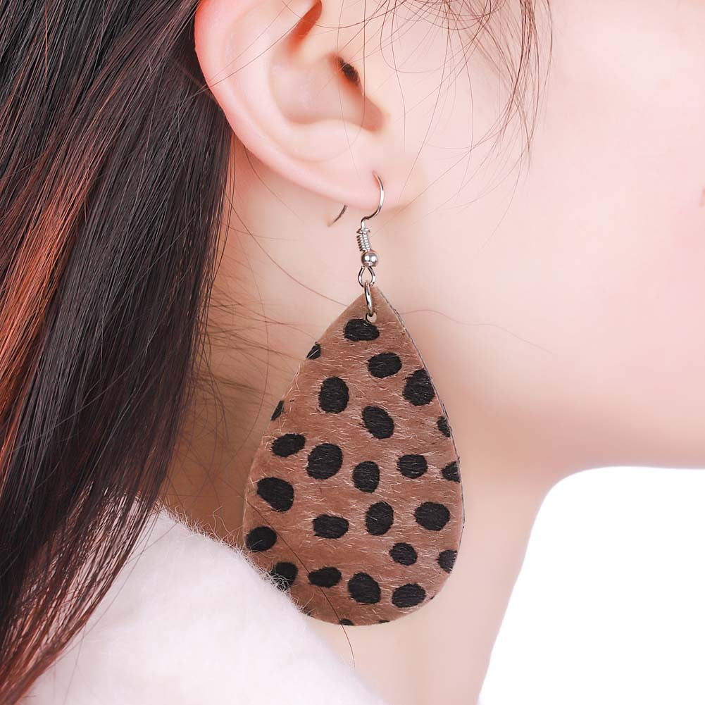 Leopard Polka Dot Teardrop Faux Leather Earring