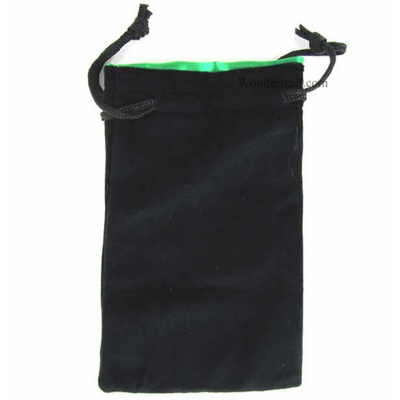 Black Velvet with Green Lining 5in x 8in Large Dice Bag Koplow Games