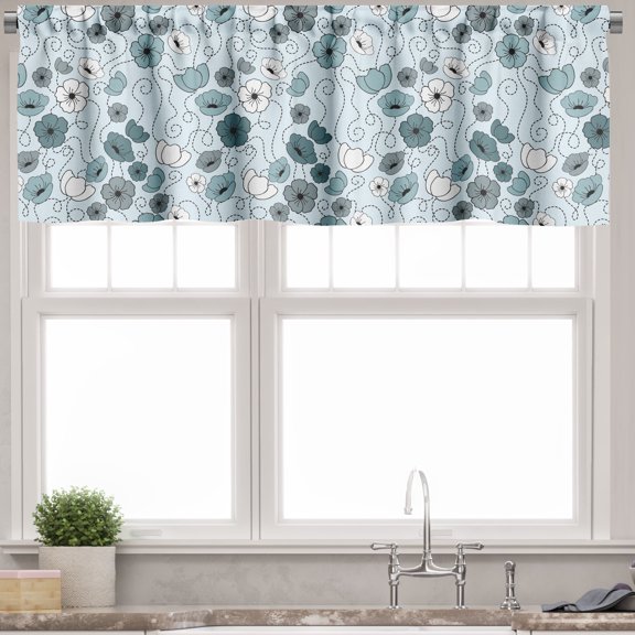 Ambesonne Floral Valance Pack of 2, Doodle Floral Botany, 54"X12", Grey Bluegrey White