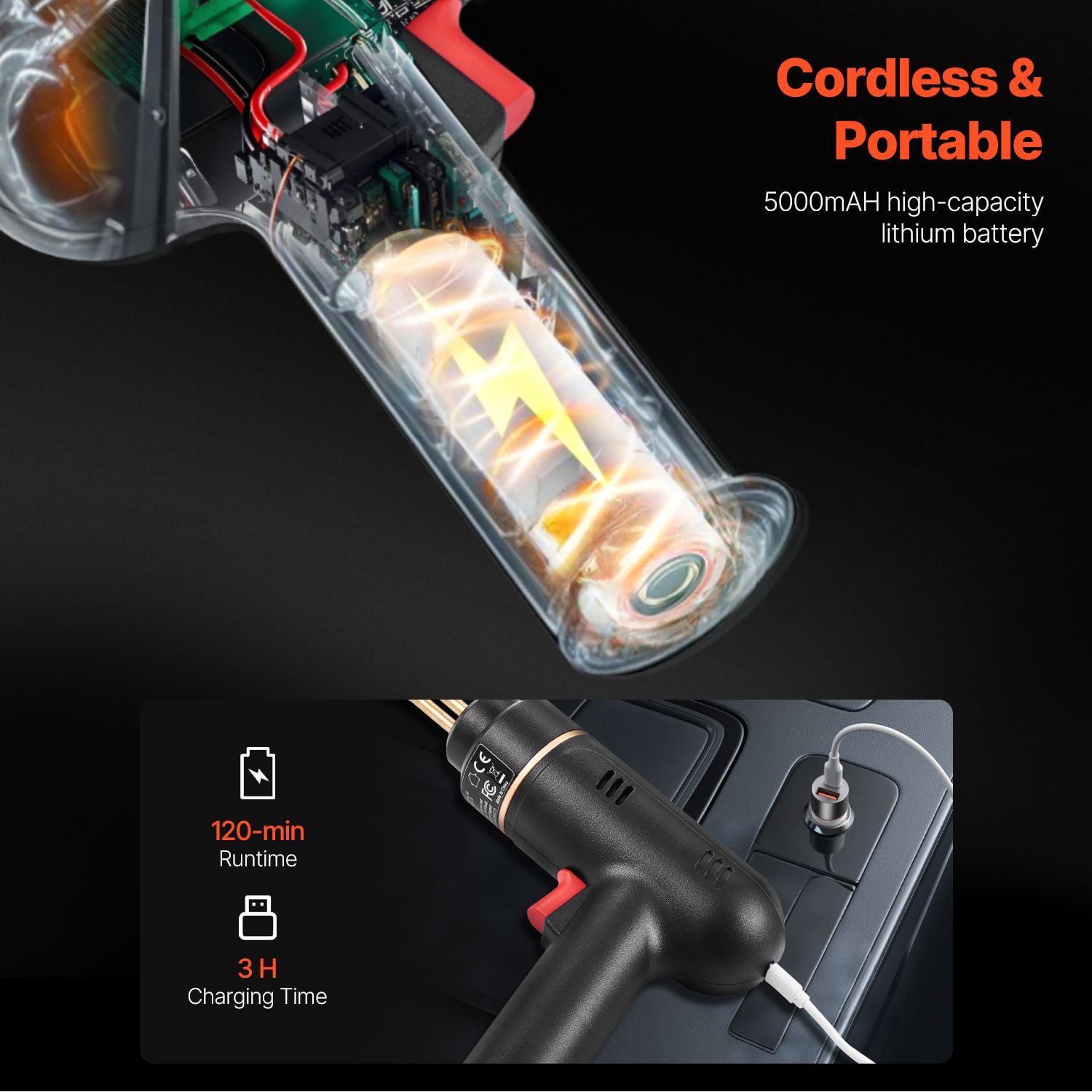 Cordless Plastic Welder, 120W with 5000mAh Battery, 1-3s Rapid Heating to 450°C, 400PCS Welding Staples, Overcharge Protection, Car Bumper and Plastic Repair