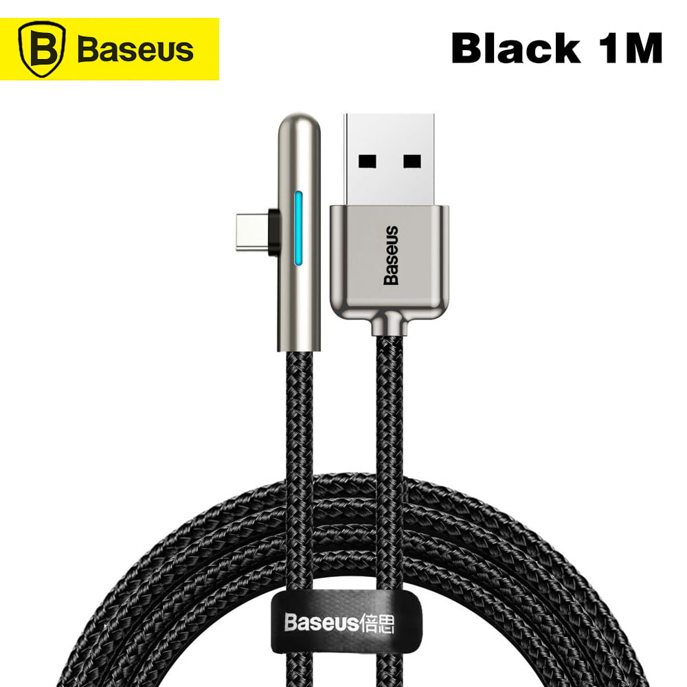 Baseus T-Shape Angled Nylon Cable USB Type C Cable HW Dash Type-C Game Data Cable 4A 40W For Super Data Cable With LED Light