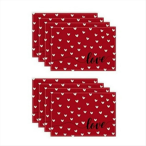 Manteles Individuales para el DíA de San ValentíN, Tapete de Mesa de Cocina Interior Rojo de Arpillera de Temporada de Granja con Forma de CorazóN para Fiestas en Hogar, 8 Piezas