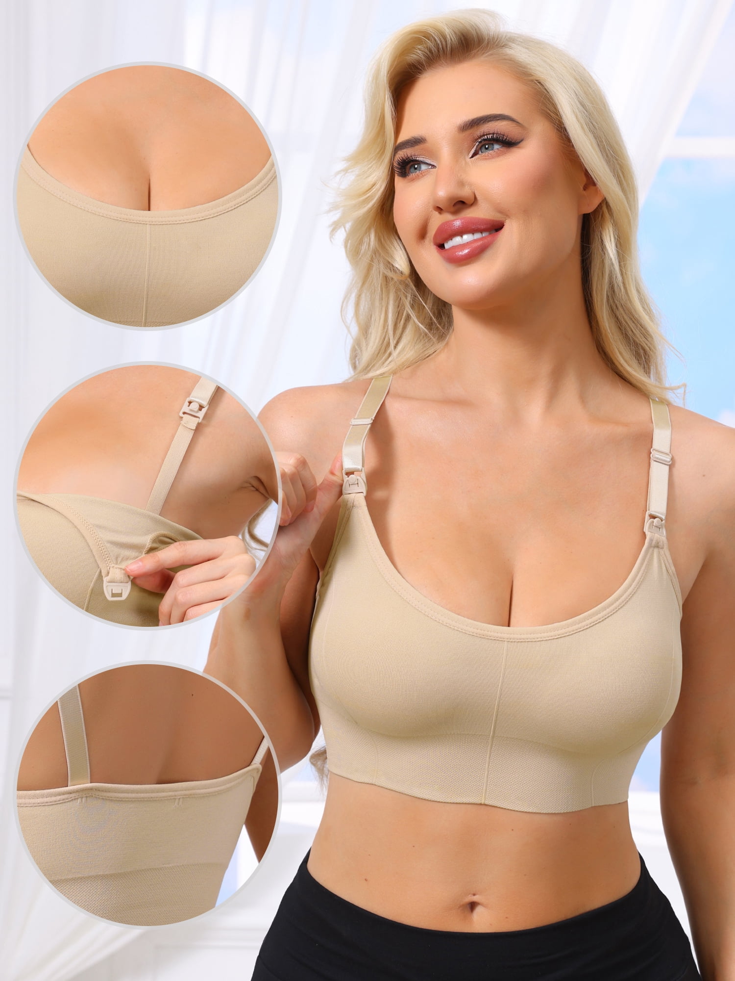 DARING DIVA Women's Wireless Push Up V Neck Maternity Bralettes L Apricot