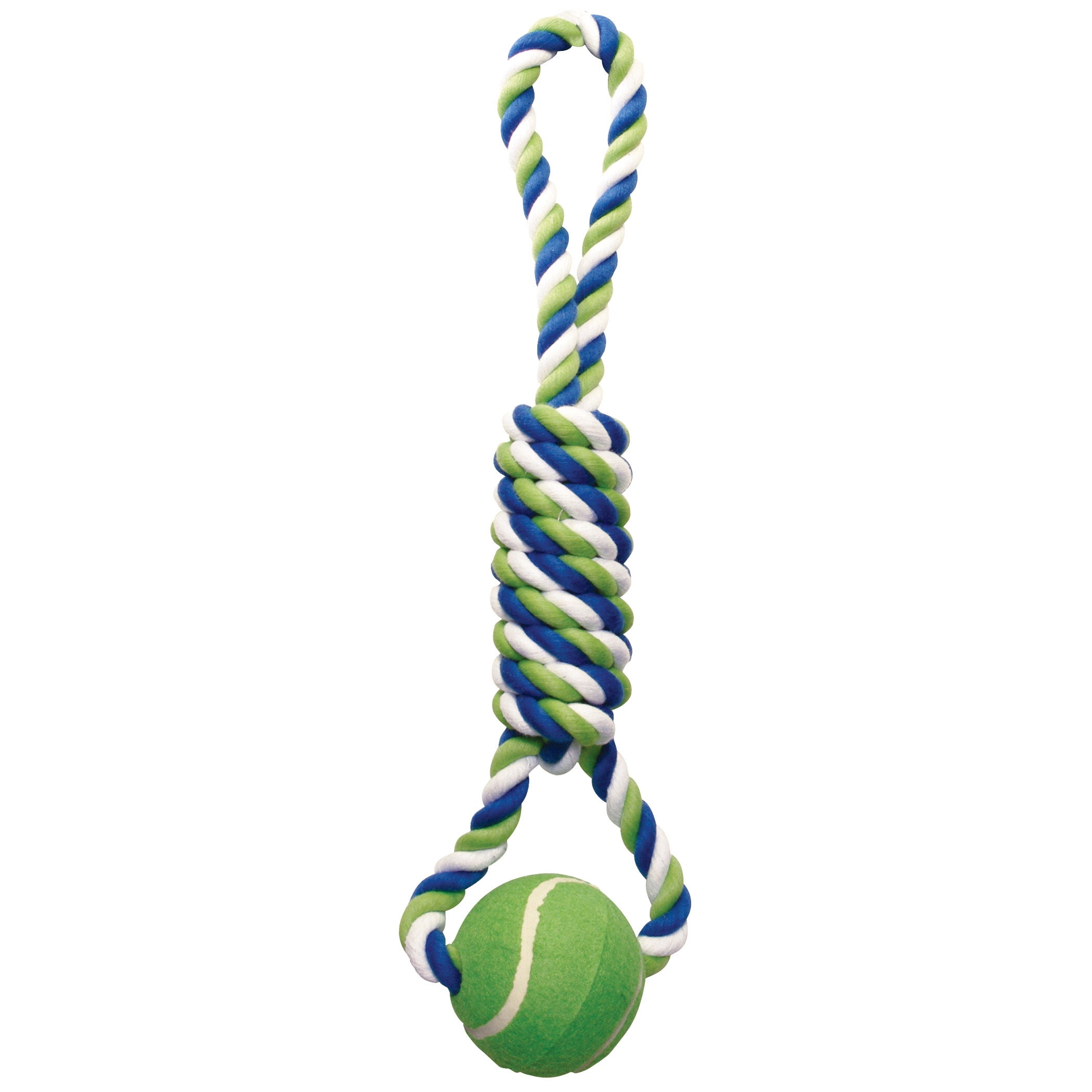 Dogit Striped Durable Dog Rope Toy with Tennis Ball