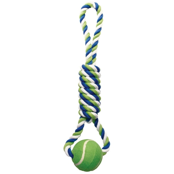 Dogit Striped Durable Dog Rope Toy with Tennis Ball
