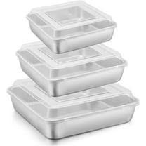 Vesteel 6-Piece Cake Pan with Lid (3 Pans   3 Lids), Stainless Steel Square Baking Brownie Pans Bakeware Set