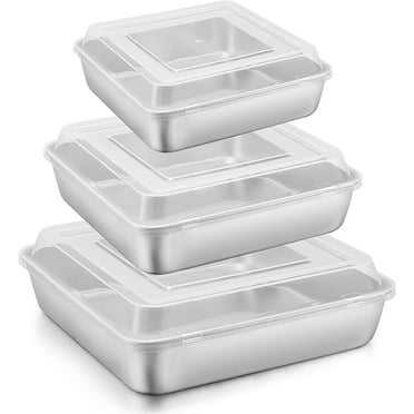 Vesteel 6-Piece Cake Pan with Lid (3 Pans   3 Lids), Stainless Steel Square Baking Brownie Pans Bakeware Set