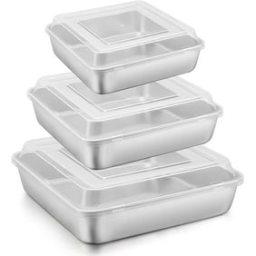 Vesteel 6-Piece Cake Pan with Lid (3 Pans   3 Lids), Stainless Steel Square Baking Brownie Pans Bakeware Set