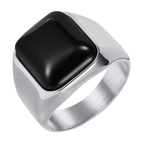 HIJONES Women Men's Square Gemstone Stainless Steel Ring Jewelry Silver Black Size 8