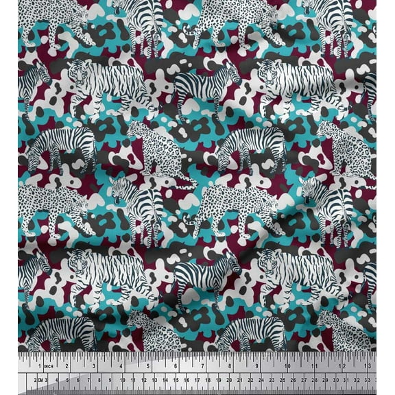 Soimoi Purple Cotton Duck Fabric Tiger,Leopard & Wild Animal Printed Fabric 1 Yard 42 Inch Wide