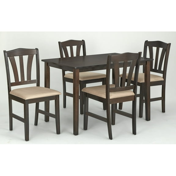 TMS Metropolitan 5-Piece Wood Farmhouse Upholsered Dining Set with Table and Chairs, Espresso