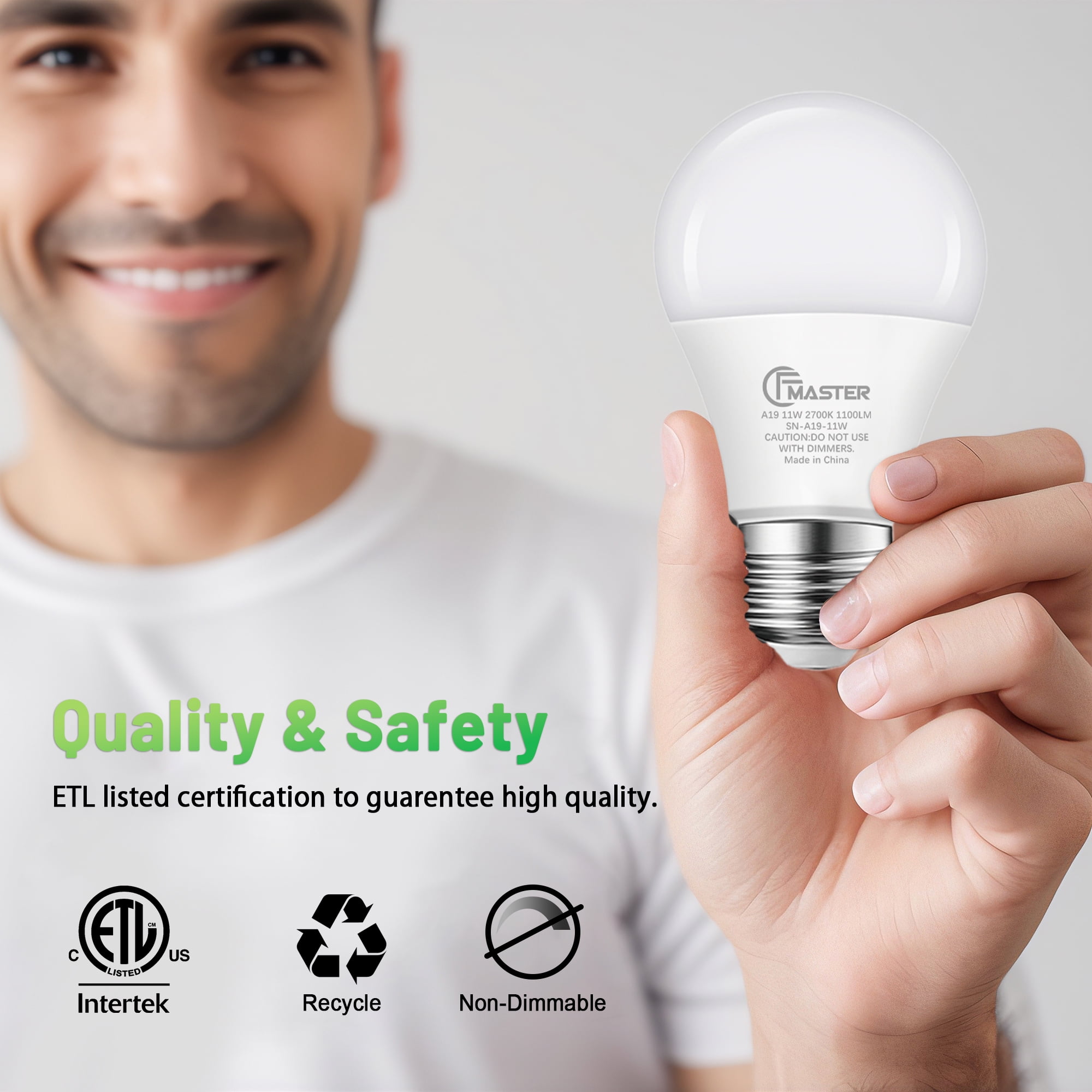 A19 LED Light Bulb, 75W Equivalent LED Bulb, 11W 2700K Warm White, 1100 Lumens, Non-Dimmable Light Bulbs, CRI 85+, No Flicker E26 Base Bulbs for Home Office, 10-Pack