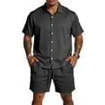 thumbnail image 2 of Fabrcox 2 Piece Sets for Men Short Sleeve Button Down Shirt and Shorts Set Summer Vacation Outdoor Men's Tracksuit Black L, 2 of 6