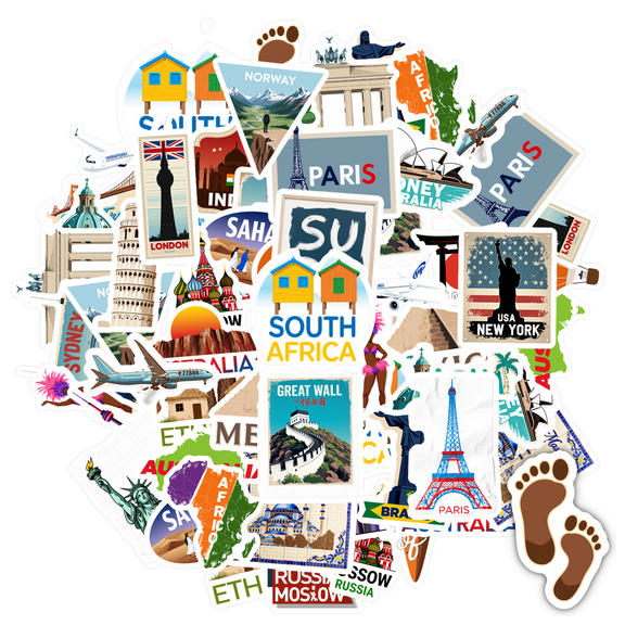 35pcs-50pcs Scenic Stickers Traveling Country Stickers Landmark Stickers for Luggage Suitcases Fridge