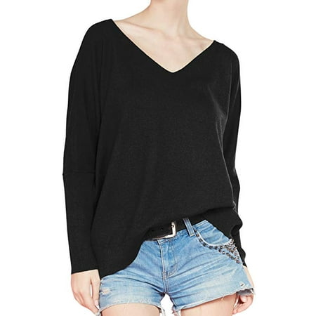 Women's Fashion Big V-Neck Pullover Loose Sexy Batwing Sleeve Wool Cashmere Sweater Winter