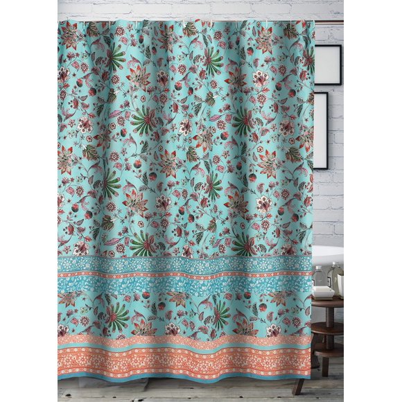 Cortina de ducha Greenland Home Barefoot Bungalow Audrey Turqu