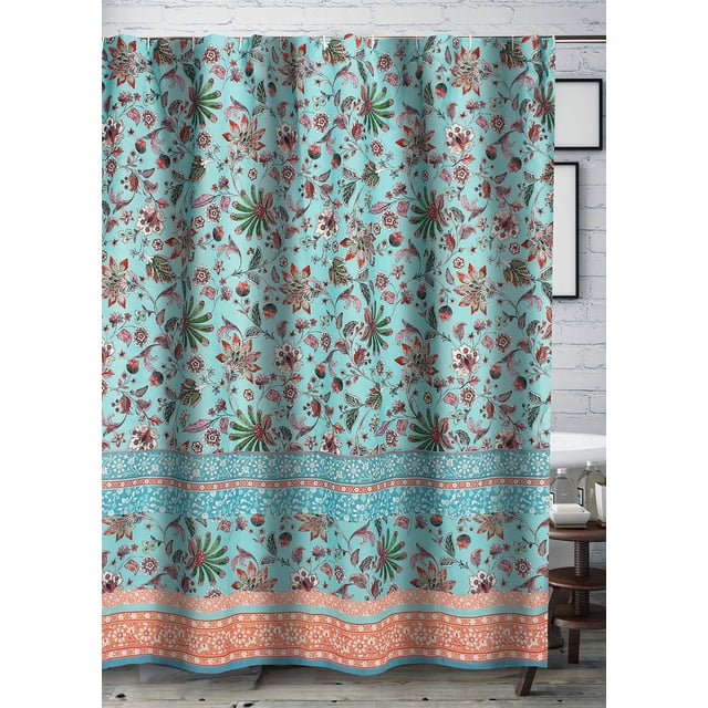 Cortina de ducha Greenland Home Barefoot Bungalow Audrey Turqu