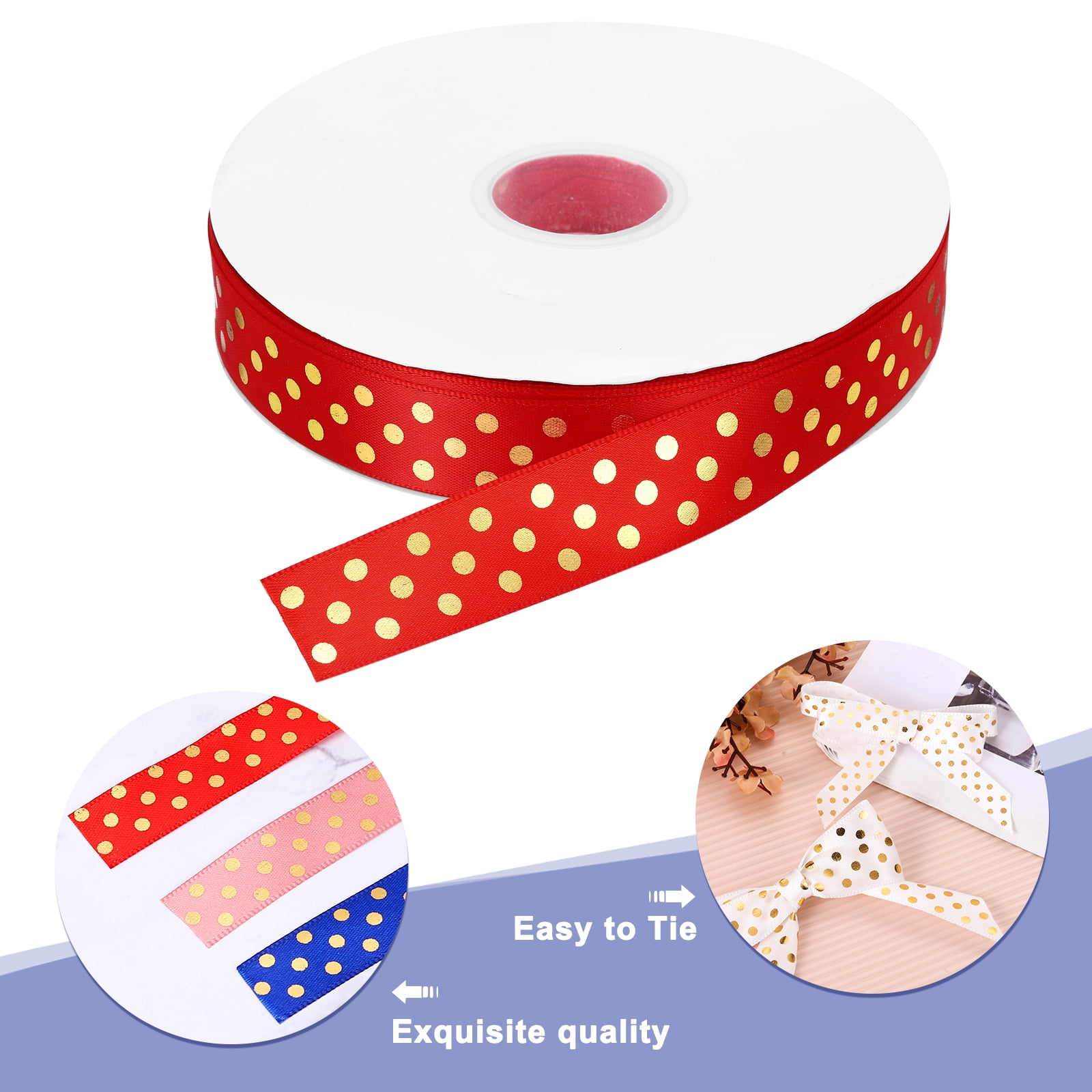 Grosgrain Ribbons 100 Yards 1 Inch Deep Red Gold Dots Ribbon for Crafts Gift Wrapping Wedding