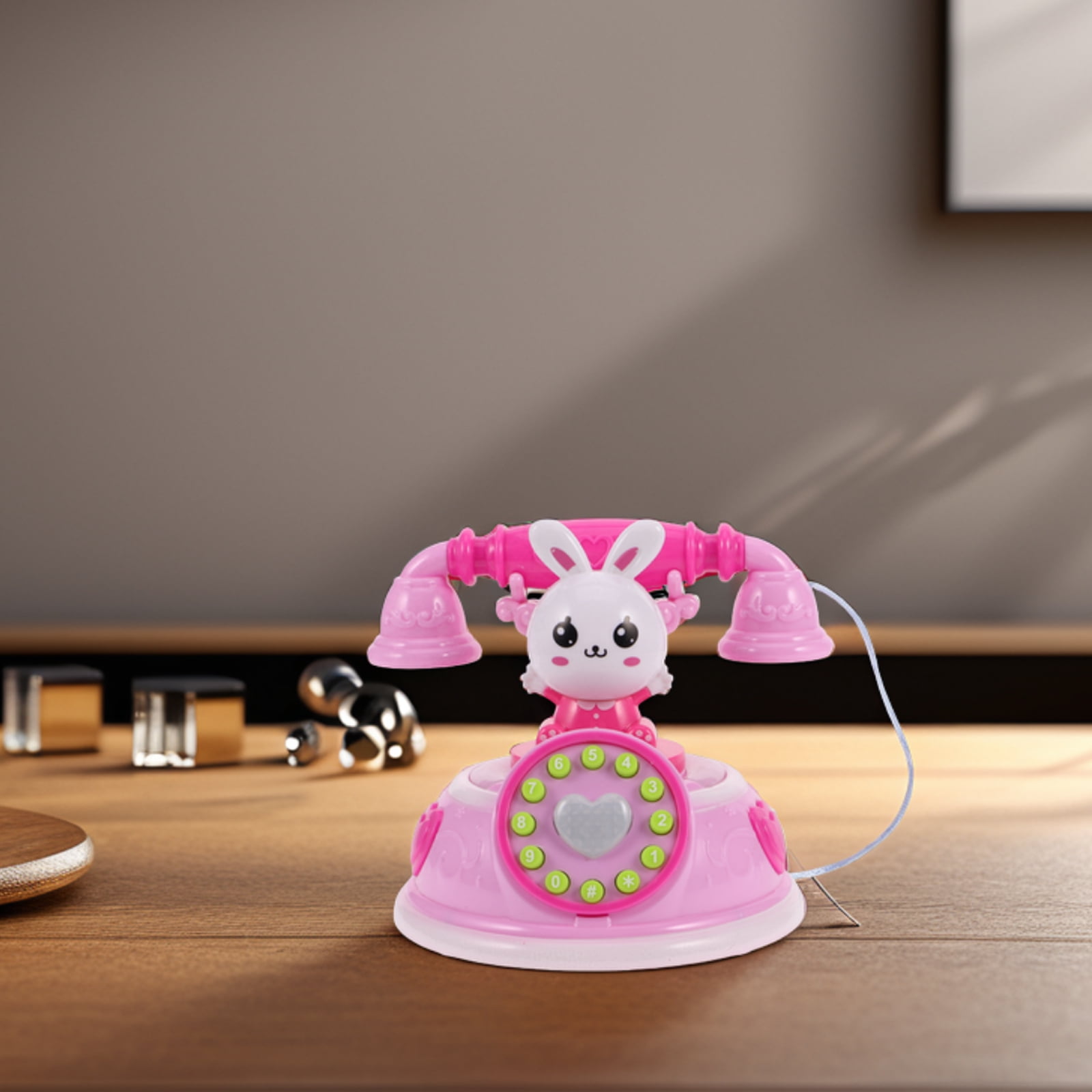 Retro Style Kids Landline Phone Toy Rosy 1Set 6.1x5.1x5.1in