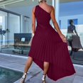 thumbnail image 5 of Women's One Shoulder Dress, Asymmetric Pleated Cocktail Party Dresses, Flattering High Waisted Accordion Ruffle Summer Wedding Guest Midi Gown, 5 of 5