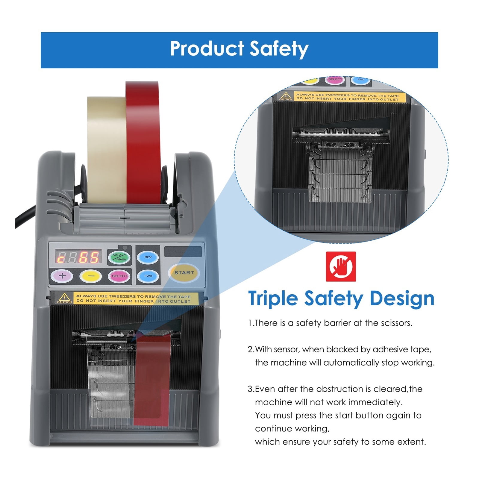 Automatic Tape Dispenser Electric Tape Cutting Machine, 999mm Cuting Length Tape Adhesive Cutter For Various 6-60mm Width Tapes ,High Efficiency