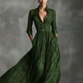 thumbnail image 5 of longantii Womens Vintage Plaid Maxi Dress Swing Deep V-Neck Long Sleeve Pleated Waist Elegant Flowy Party/Wedding Guest Dress Dark Green XS, 5 of 7