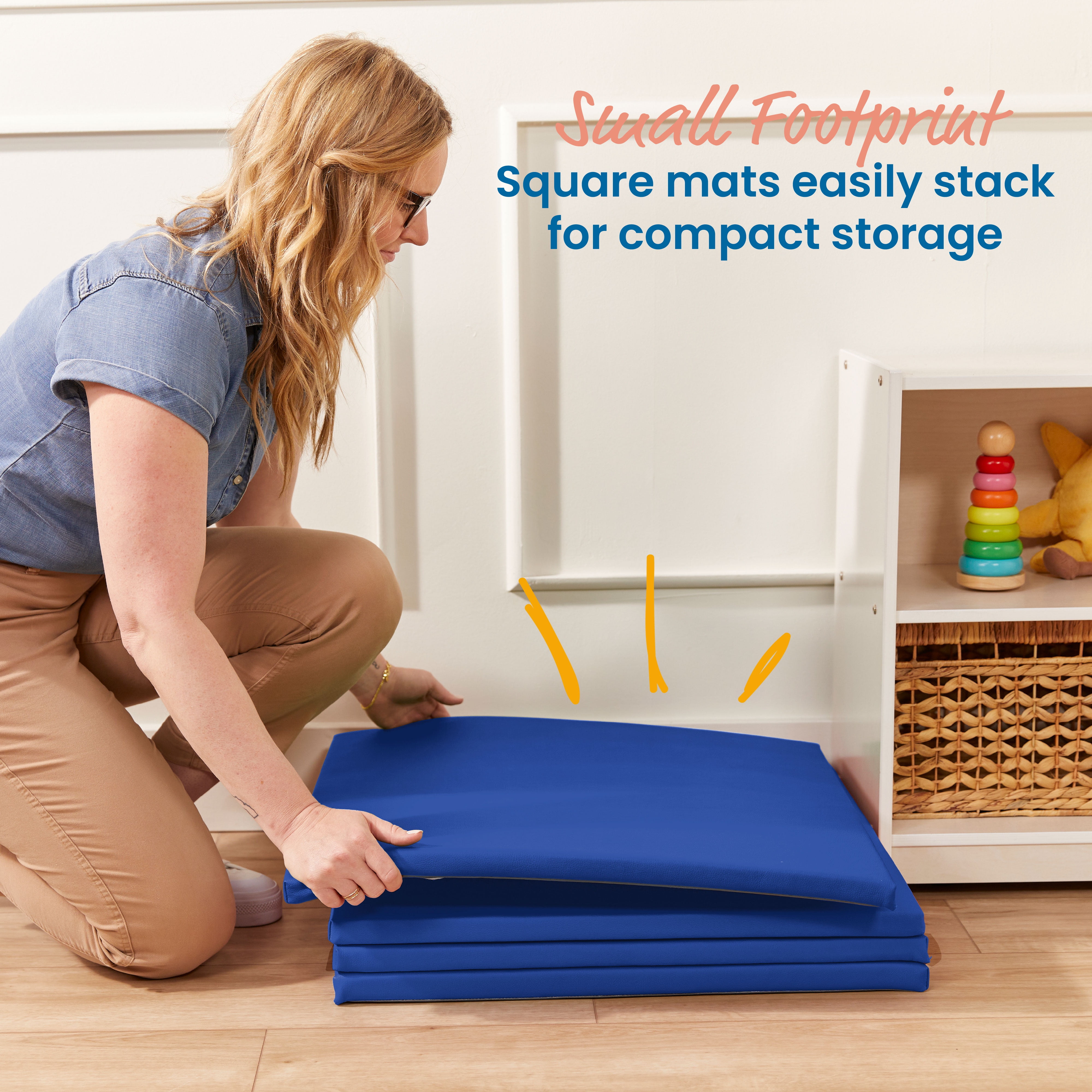 ECR4Kids SoftZone Play Patch Activity Mat Squares, Modular Playmat, Blue, 4-Pack