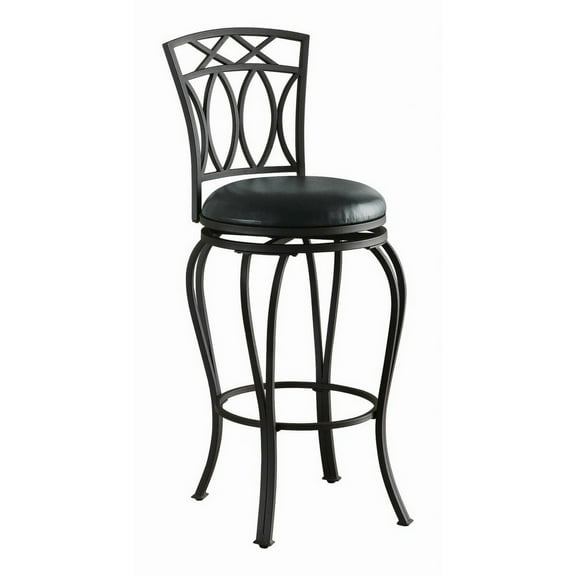 Benjaza 24" Elegant Transitional Faux Leather and Metal Bar Stool in Black