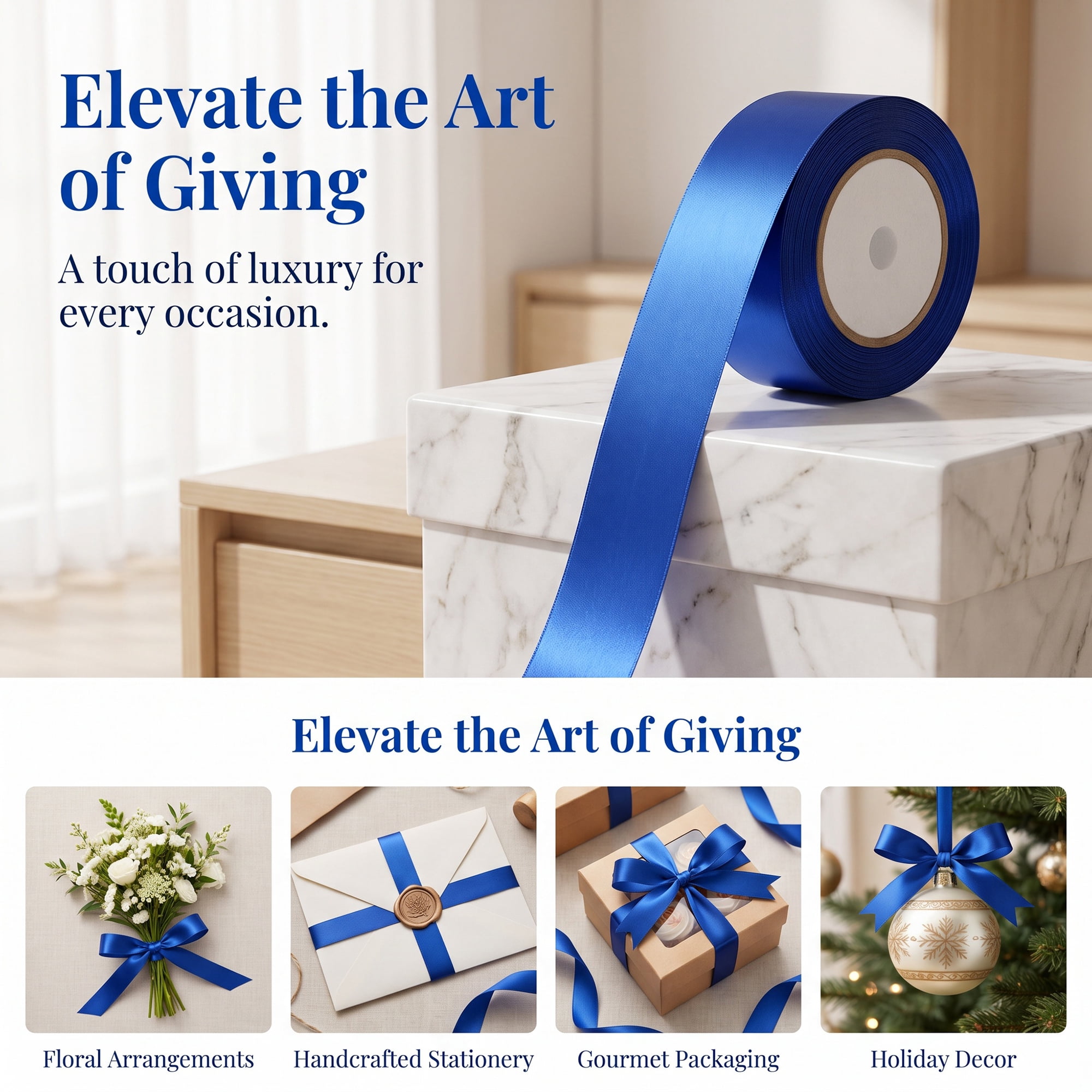 Unique Bargains Metallic Fabric Ribbon for Gift Wrapping and Decoration Blue 5.5 Yard
