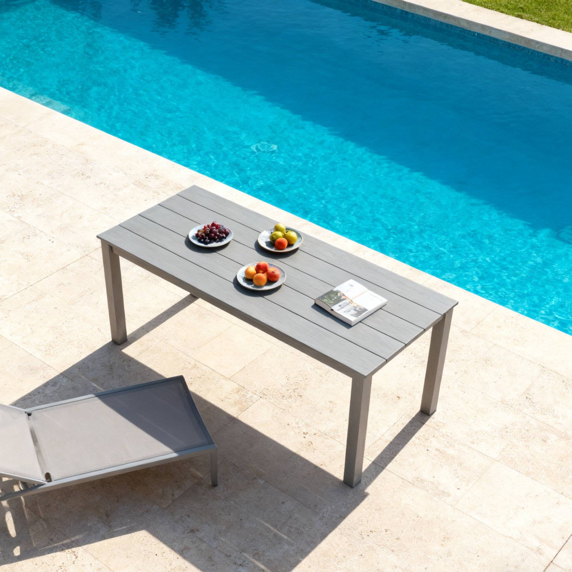 Outdoor Dining Table, 68.9 Inch Simple Solid Dinner Table for Garden Patio Backyard Picnic Casual Outdoor Meals, Teak
