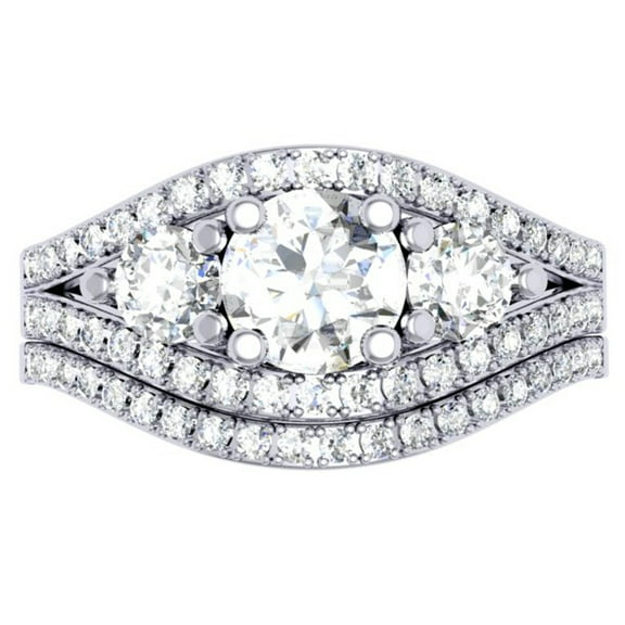 Dazzlingrock Collection 1.75 Carat (ctw) 14K Round Diamond 3 Stone Bridal Engagement Ring Set 1 3/4 CT, White Gold, Size 10
