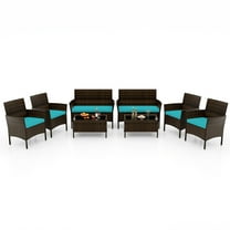 Costway 8 PCS Patio Furniture Set with Washable Cushions and Tempered Glass Coffee Table Turquoise