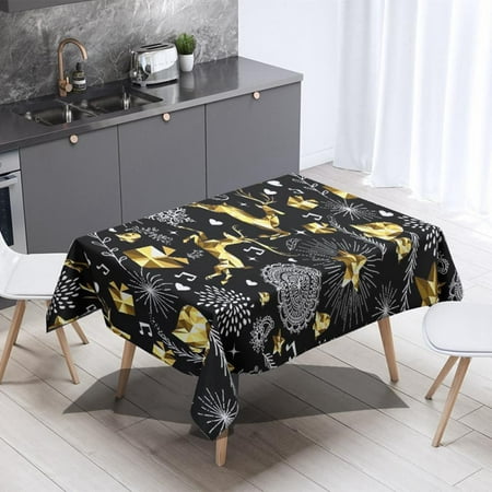 

Autmor Vintage Nostalgia Home for Holidays Print Flannel Back Vinyl Christmas Tablecloth - Vintage Santa Claus Snowman and Sleigh Xmas Wipe Clean Easy Care Tablecloth