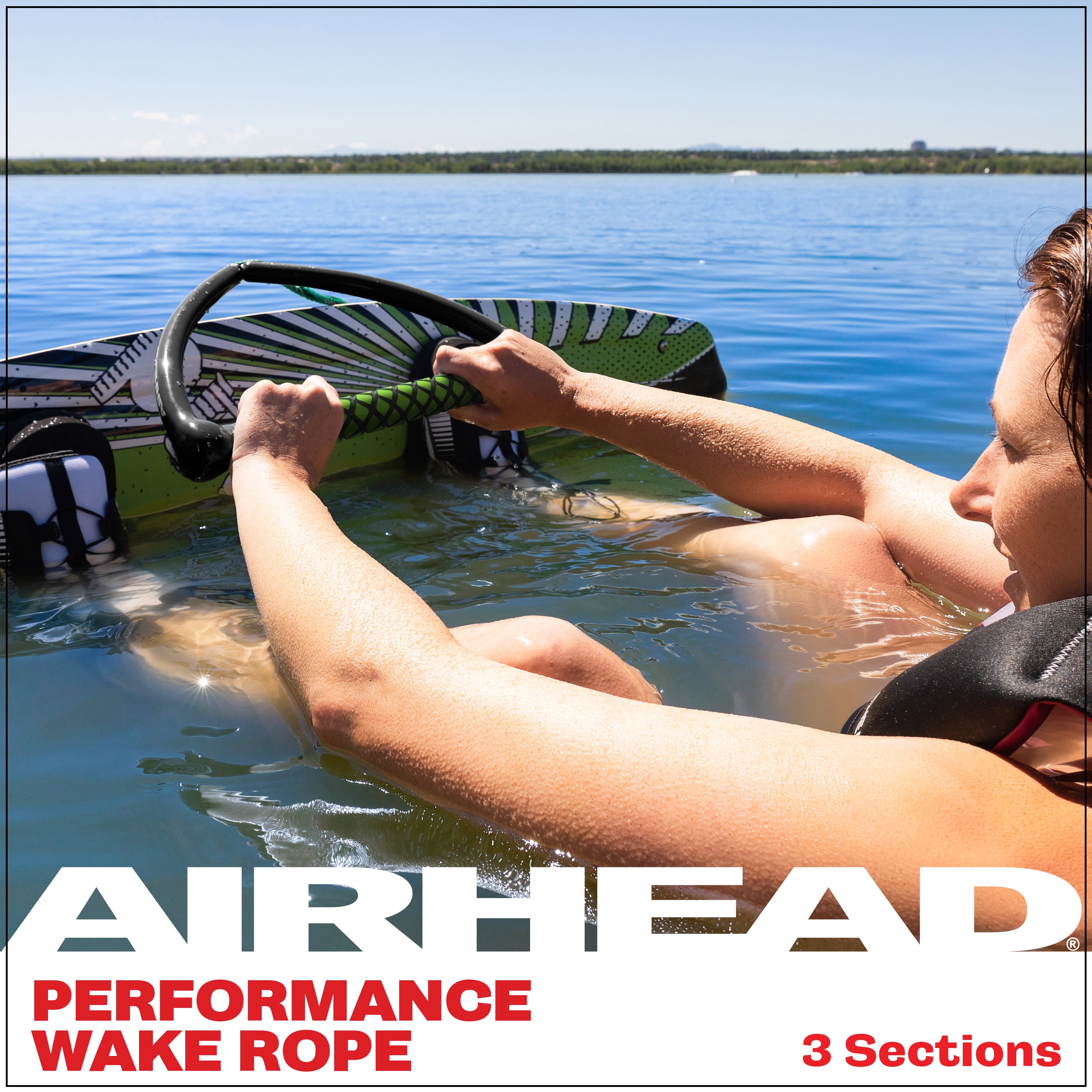Airhead Watersports 65 Ft 3 Section Waterski Rope, Green