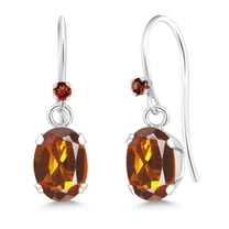 Gem Stone King 925 Sterling Silver Orange Red Madeira Citrine and Red Garnet French Wire Dangle Hook Earrings for Women (1.43 Cttw, Gemstone November Birthstone, Oval 7X5MM)
