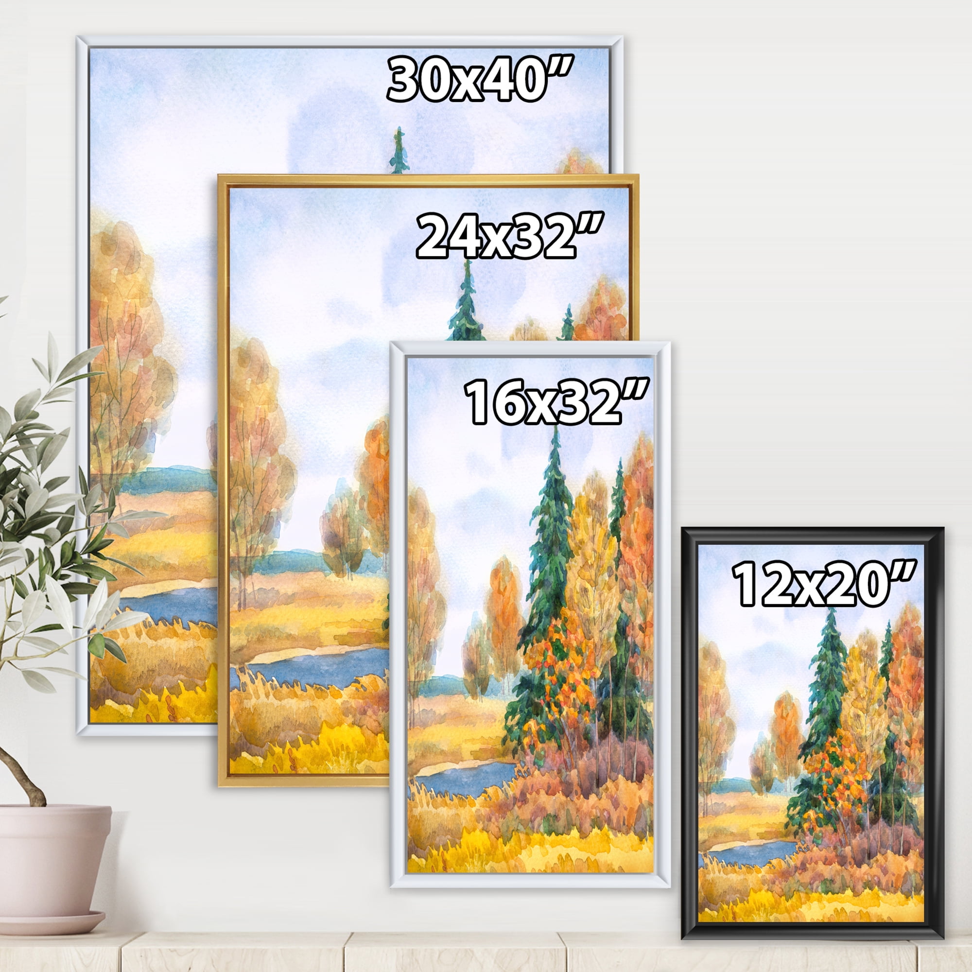 Designart 'Autumn Forest By The Lake Side V' Lake House Framed Canvas Wall Art Print