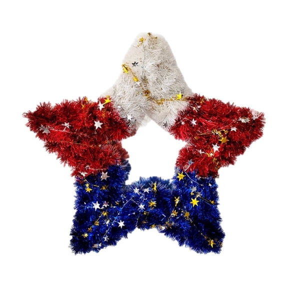 Diceymbol Patriotic Star Decor 19.7 Inch Tinsel Star Ornament 4th of July Independence Day Hanging Wall Decor with Red White Blue Tinsel for Front Porch and Home Decor