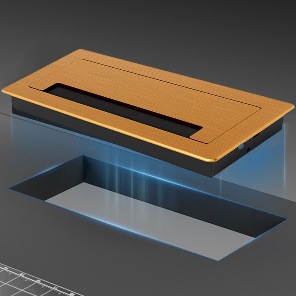 Desk Cable Hole Cover with Brush Insert Metal Rectangle Grommet Thickening Cable Hole Cover for Cable Management