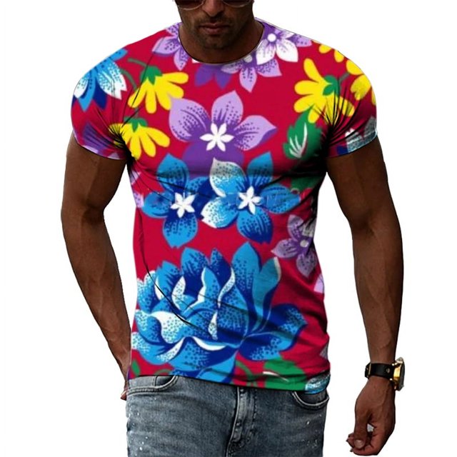 T-Shirts Graphiques Mode Été avec Fleurs pour Hommes, Imprimé 3D Manches Courtes Tendance Hip Hop Harajuku Col Rond