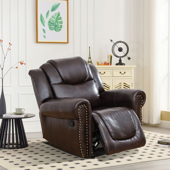 MAYEERTY Single Recliner Chair with Breathable Semi PU Leather for Living Room Apartment Small Space