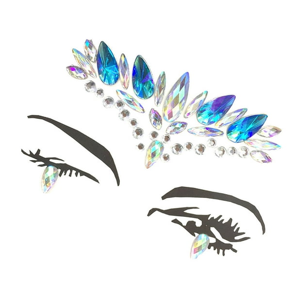 Guardurnaity Ojo cara gemas Bling pegatinas de diamantes de imitación geométrico frente cristal joyería DIY mujeres disfraz Festival maquillaje Tratamientos faciales Azul