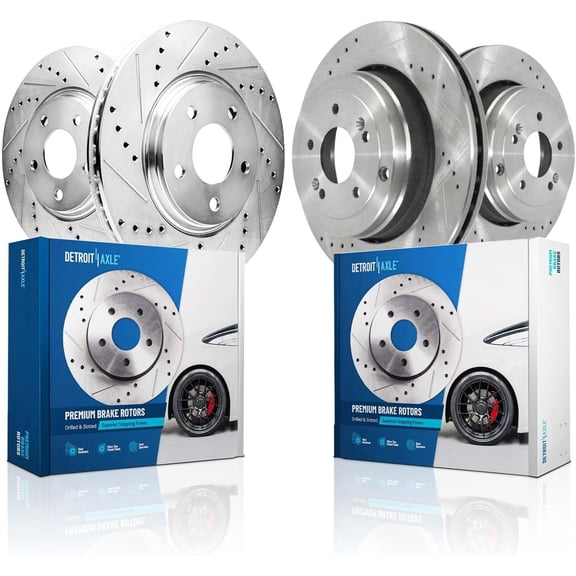 Detroit Axle - Front Rear Drilled Slotted Brake Rotors for Hyundai 2010-2016 Genesis Coupe, 13.39" Front and 12.99" Rear Rotors 2011 2012 2013 2014 2015