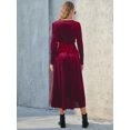 thumbnail image 6 of Women's Tie Front Long Sleeve Slit Dress 100% Polyester Fabric Belted Sheer Panel for Elegant Evening Party Look, 6 of 10