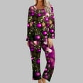 thumbnail image 2 of asdoklhq Fleece Pajamas Women Ladies' Christmas Printed Casual Top Pants Pajama Set Purple L, 2 of 6