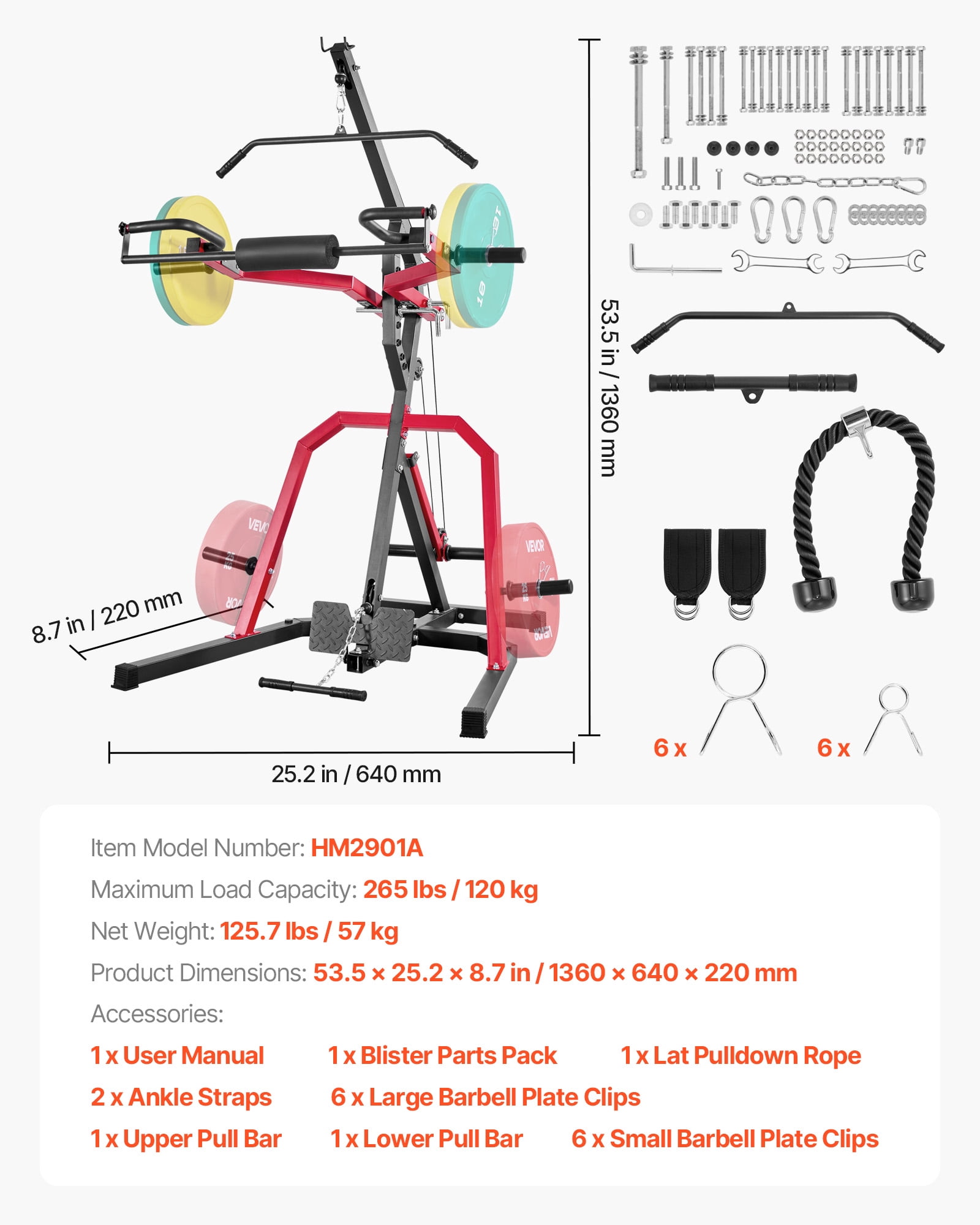 VEVOR Home Gym Equipment, Leverage Gym with 2:1 Ratio LAT Low Row System, Strength Training Machine for Squats Deadlifts Bench Press Bicep Curls, Home Gym Machine,Adjustable Full Body Workout Station