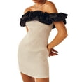 thumbnail image 3 of Coduop Women Off Shoulder Party Dress,Short Puff Sleeve Contrast Color Bodycon Short Mini Dress, 3 of 9